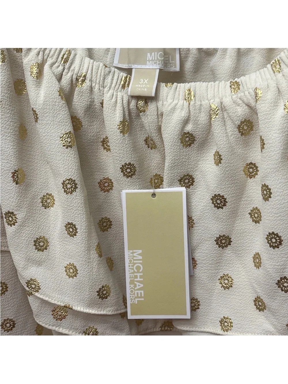 NWT Women’s Michael Kors off-the-shoulder blouse w/ Gold Polka Dot Sz 3X